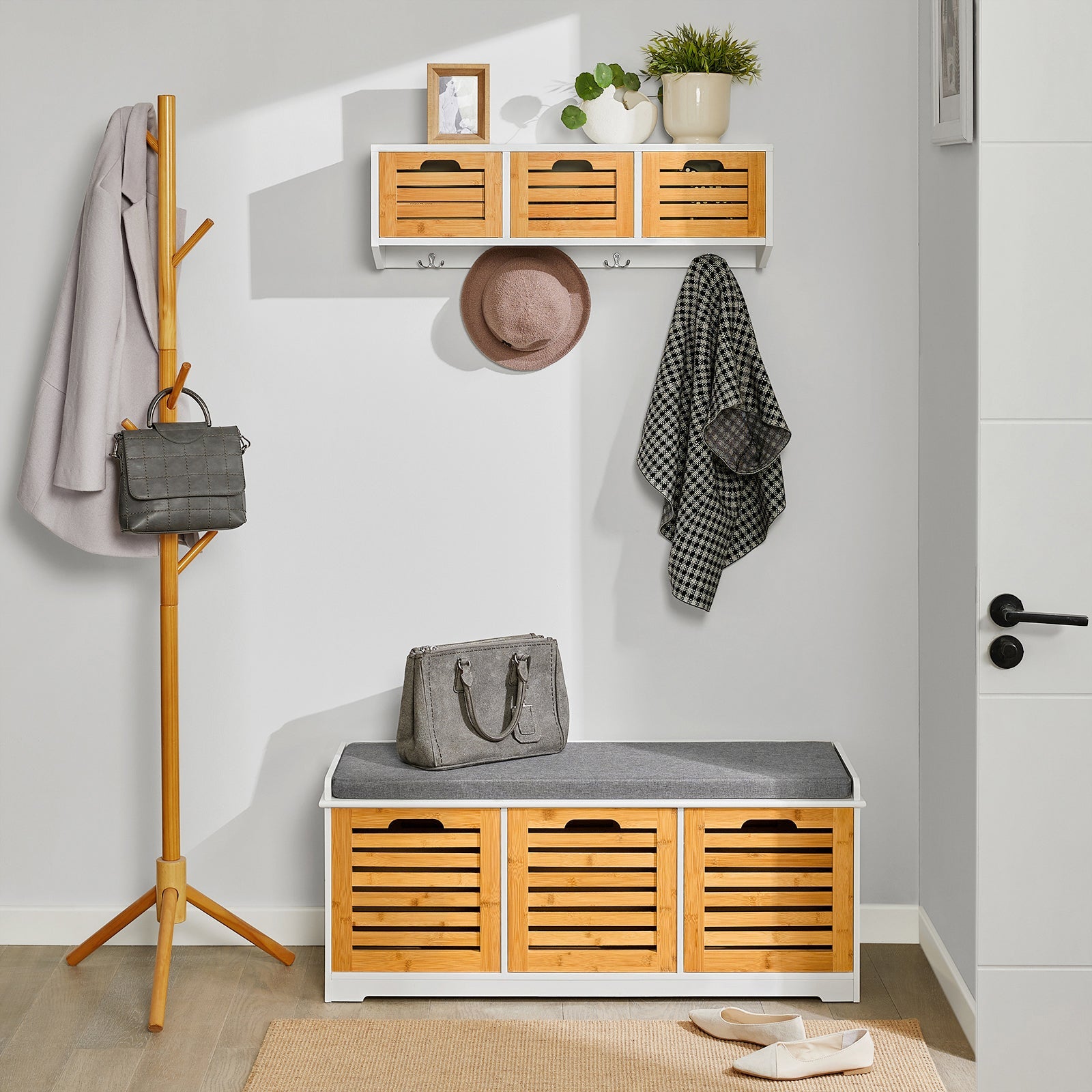 SoBuy | Wandgarderobe | Hängeregal | Flurgarderobe | FHK19-WN