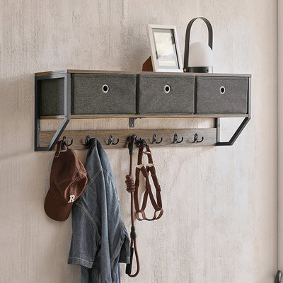SoBuy | Patère murale | Étagère murale | Portemanteau d'entrée vintage | FHK26-N