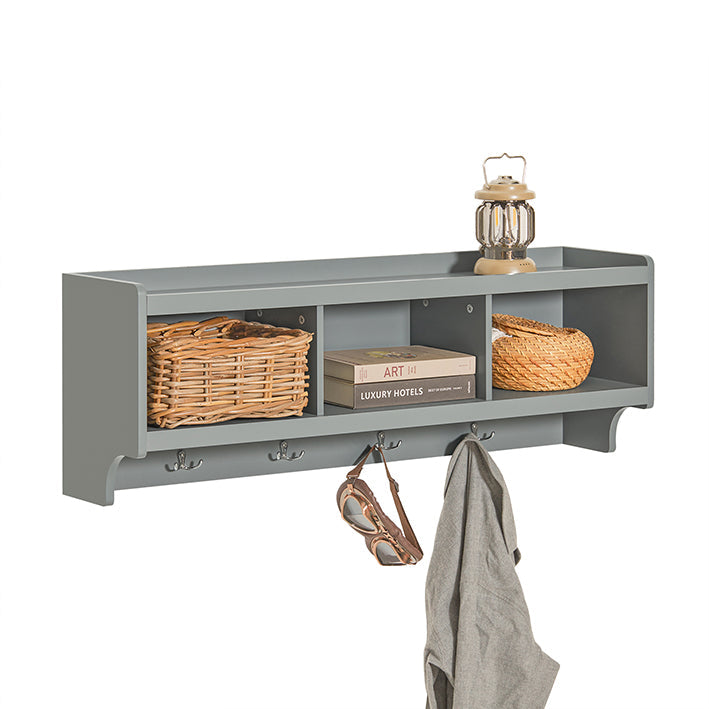 SoBuy | Appendiabiti da parete | Scaffale pensile | Attaccapanni da ingresso grigio chiaro | FHK28-HG