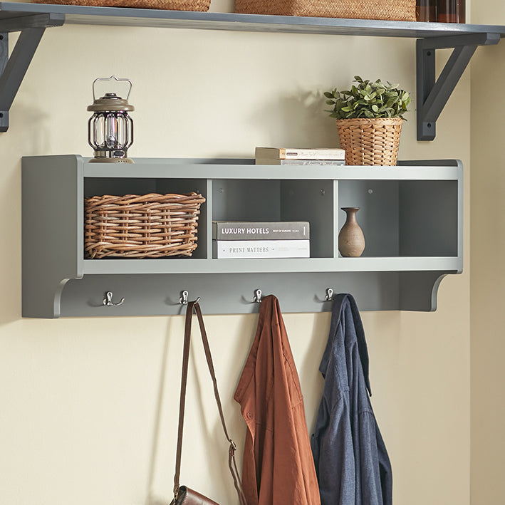SoBuy | Appendiabiti da parete | Scaffale pensile | Attaccapanni da ingresso grigio chiaro | FHK28-HG