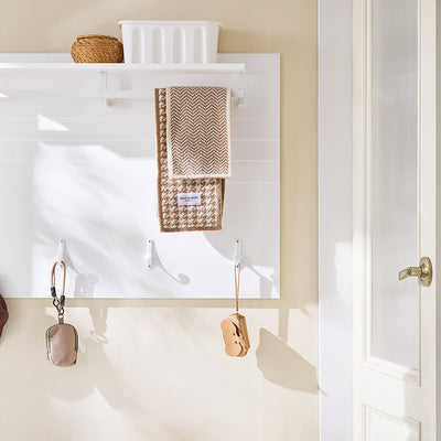 SoBuy | Porte-manteau mural | Porte-manteau d'entrée | Crochets pour manteaux | Étagère suspendue blanche | FHK36-W 