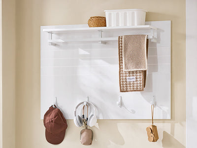 SoBuy | Porte-manteau mural | Porte-manteau d'entrée | Crochets pour manteaux | Étagère suspendue blanche | FHK36-W 