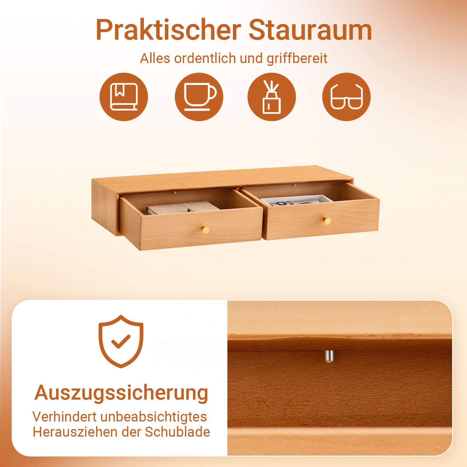 SoBuy | Schweberegal mit 2 Schubladen | Wandschublade | Wandregal | Natur | FHK37-N