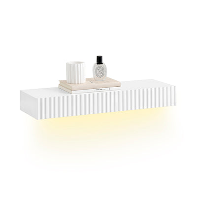 SoBuy | Schweberegal | mit Schublade | LED-Bewegungssensor-Licht | Wandschublade | Wandregal Weiß | FHK38-W