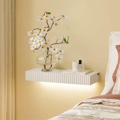 SoBuy | Schweberegal | mit Schublade | LED-Bewegungssensor-Licht | Wandschublade | Wandregal Weiß | FHK38-W