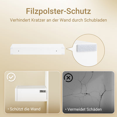 SoBuy | Schweberegal | mit Schublade | LED-Bewegungssensor-Licht | Wandschublade | Wandregal Weiß | FHK38-W