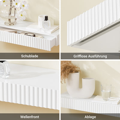 SoBuy | Schweberegal | mit Schublade | LED-Bewegungssensor-Licht | Wandschublade | Wandregal Weiß | FHK38-W