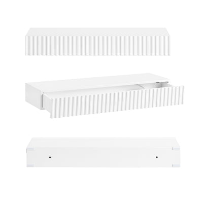 SoBuy | Schweberegal | mit Schublade | LED-Bewegungssensor-Licht | Wandschublade | Wandregal Weiß | FHK38-W