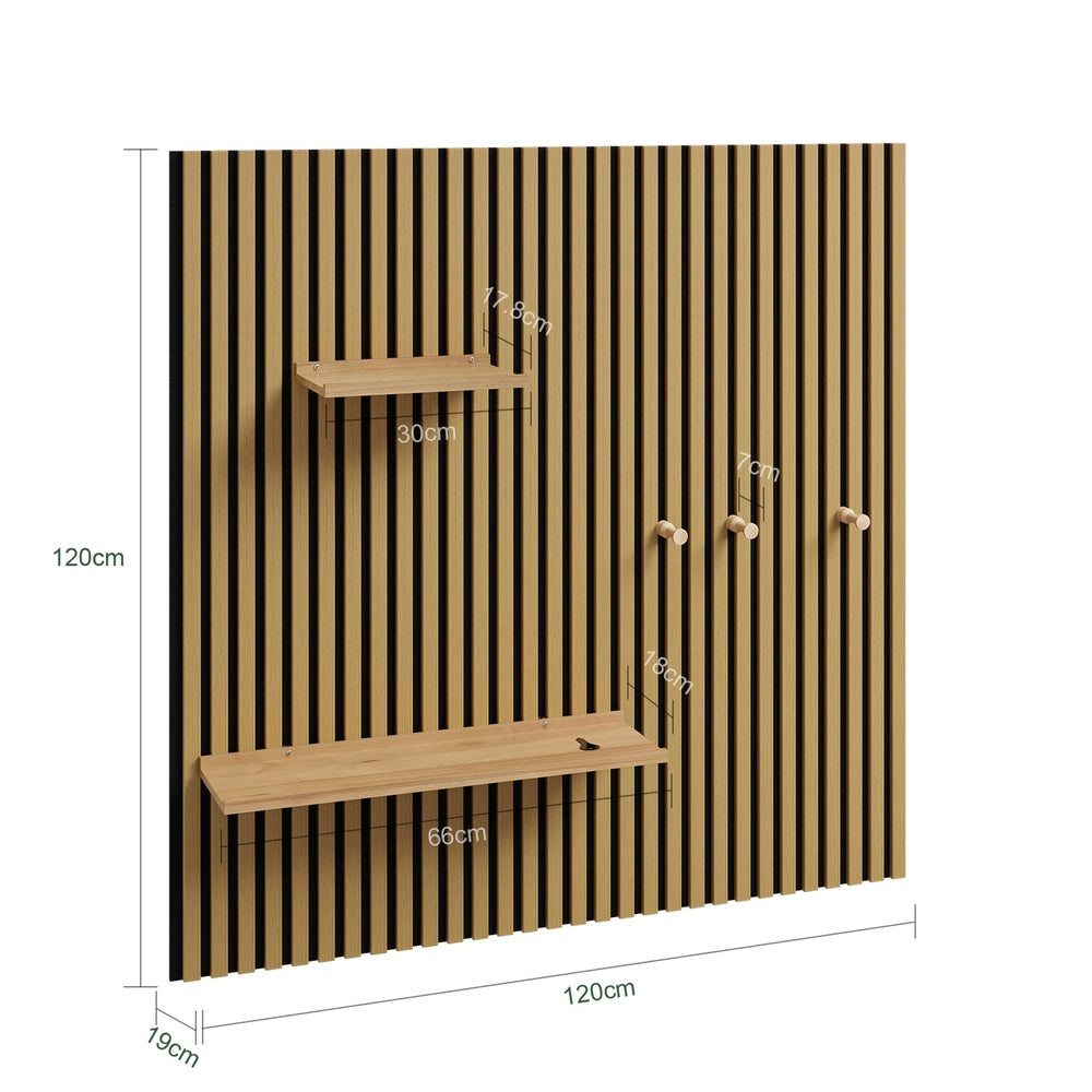 SoBuy | Wandregal Holz mit 2 Regalböden und 3 Haken Schwarz | FHK40-N