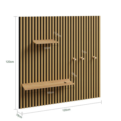 SoBuy | Wandregal Holz mit 2 Regalböden und 3 Haken Schwarz | FHK40-N