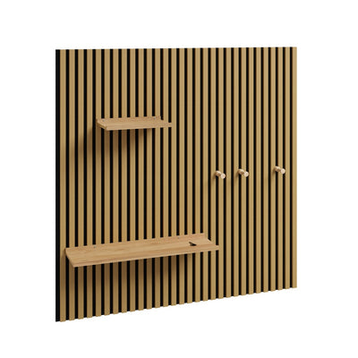SoBuy | Wandregal Holz mit 2 Regalböden und 3 Haken Schwarz | FHK40-N