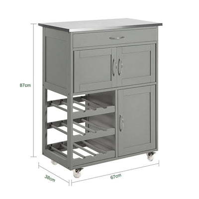 SoBuy Carrello da Cucina con Portabottiglie Grigio Chiaro 67x86x38cm FKW45-HG