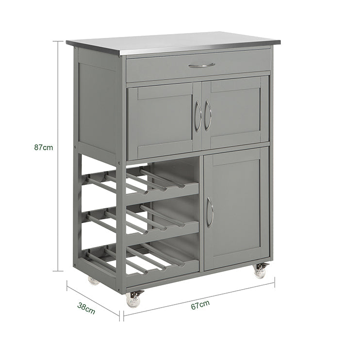 SoBuy Carrello da Cucina con Portabottiglie Grigio Chiaro 67x86x38cm FKW45-HG