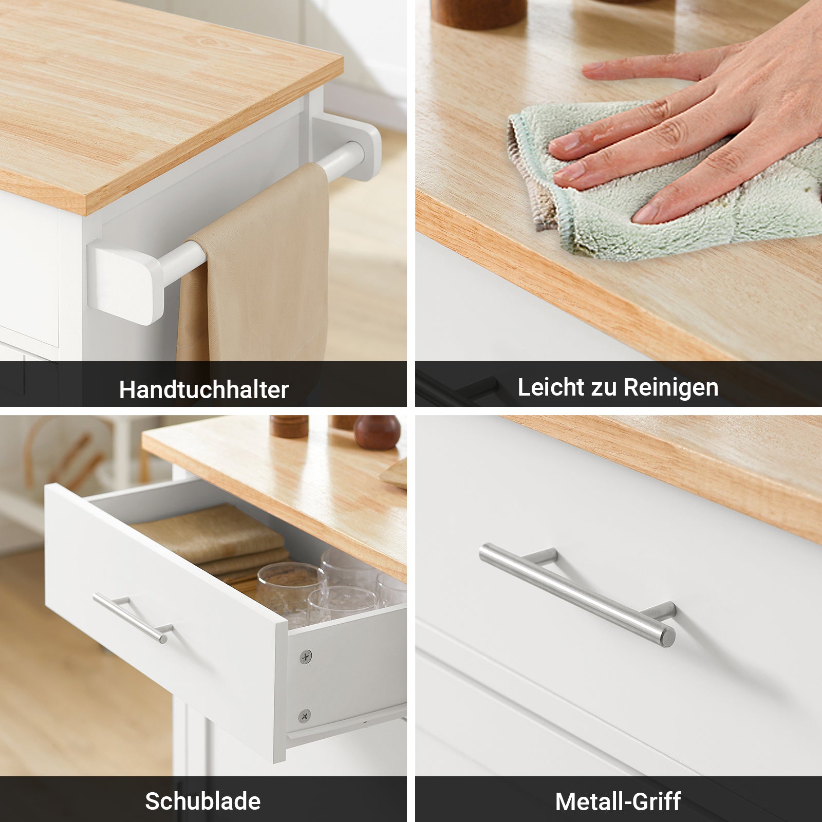 SoBuy | Carrello da cucina | Carrello di servizio | Carrello portaoggetti | Bianco-Naturale | FKW102-WN