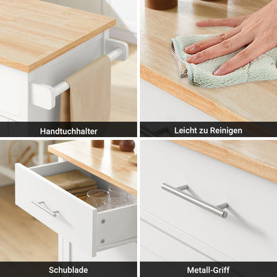 SoBuy | Carrello da cucina | Carrello di servizio | Carrello portaoggetti | Bianco-Naturale | FKW102-WN