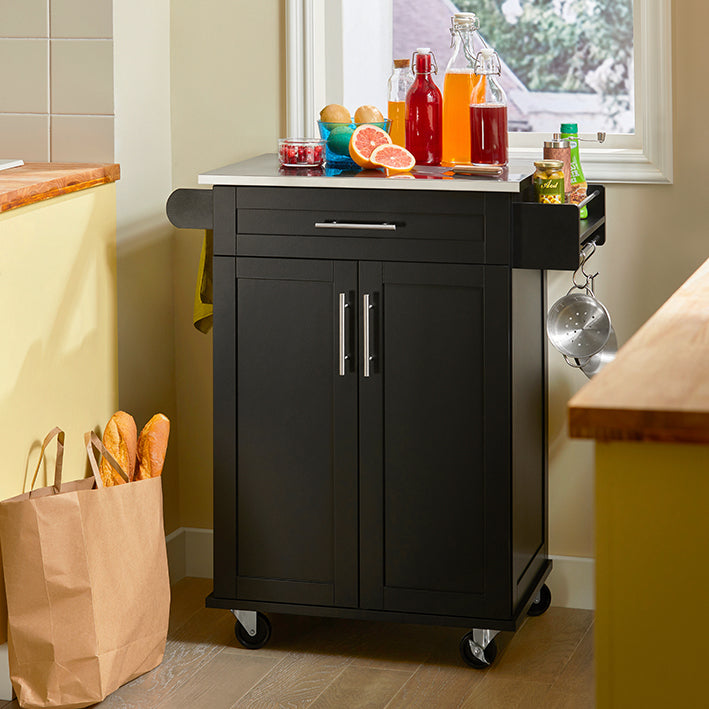 SoBuy | Carrello da cucina | Carrello per bevande da ufficio | Carrello di servizio nero | FKW110-SCH