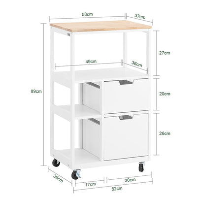 SoBuy | Carrello da cucina con 2 cassetti | Carrello di servizio | Bianco e naturale | FKW111-WN