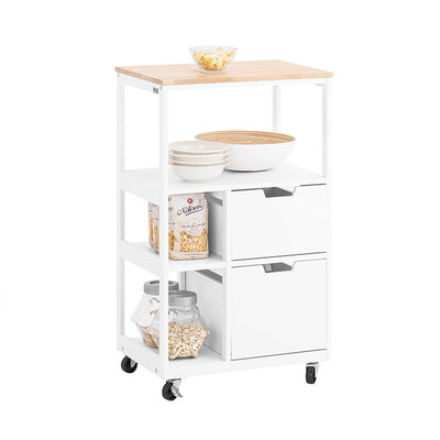SoBuy | Carrello da cucina con 2 cassetti | Carrello di servizio | Bianco e naturale | FKW111-WN