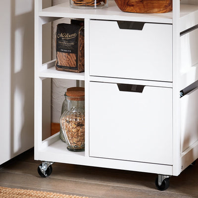 SoBuy | Carrello da cucina con 2 cassetti | Carrello di servizio | Bianco e naturale | FKW111-WN