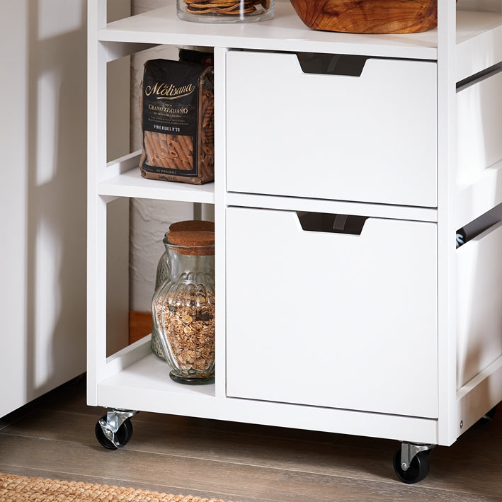 SoBuy | Carrello da cucina con 2 cassetti | Carrello di servizio | Bianco e naturale | FKW111-WN