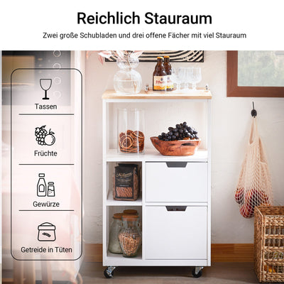 SoBuy | Carrello da cucina con 2 cassetti | Carrello di servizio | Bianco e naturale | FKW111-WN
