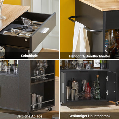 SoBuy Carrello da Cucina Carrello di Servizio per Cucina, Soggiorno, Sala da Pranzo Nero 82x88x46cm FKW113-SCH
