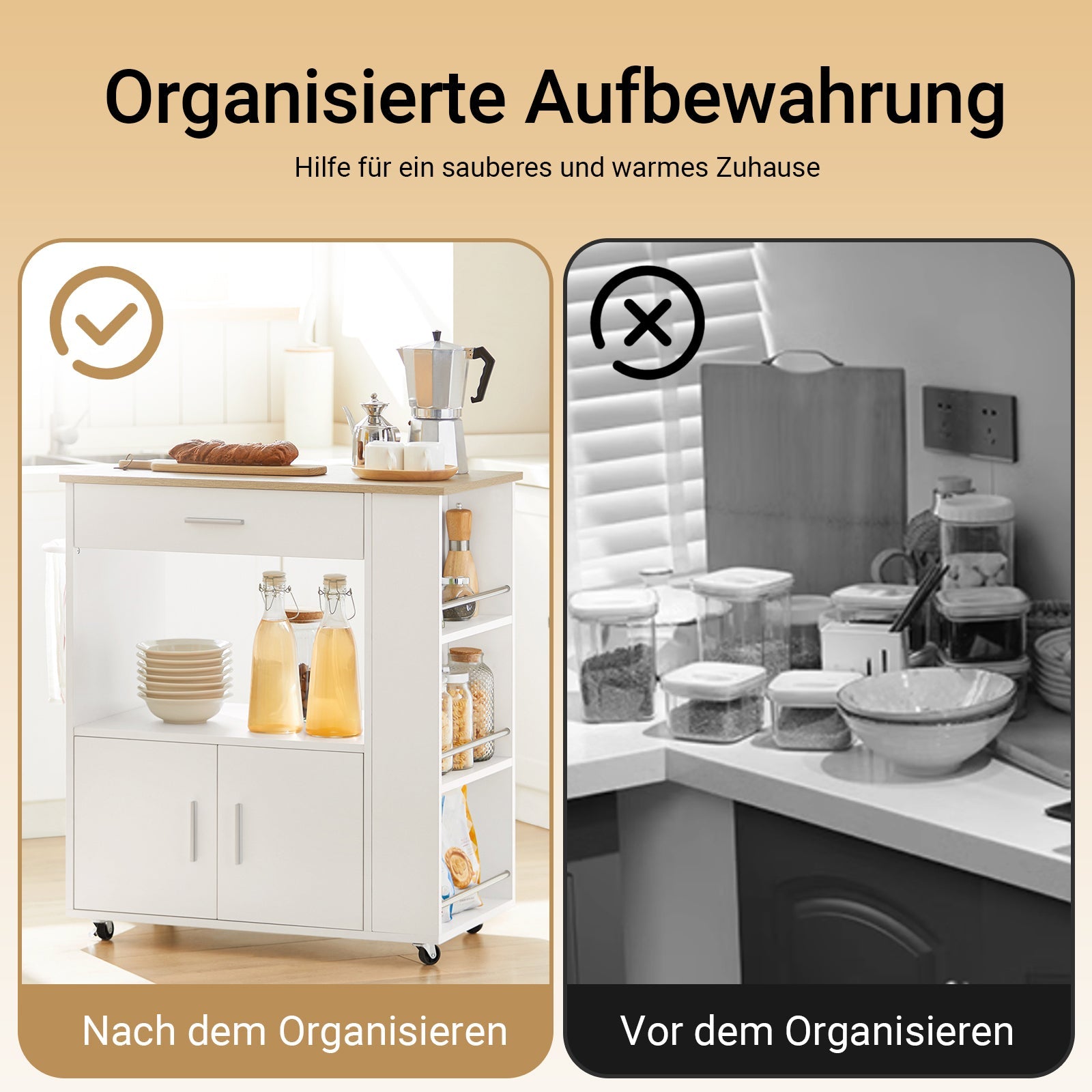 SoBuy | Carrello da cucina Carrello di servizio | Bianco | 82x88x46cm | FKW113-WN