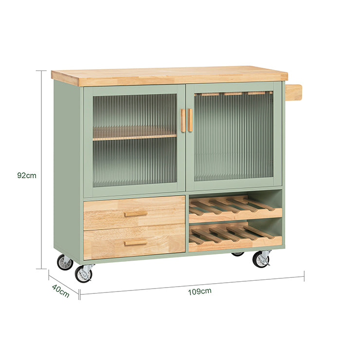 SoBuy | Carrello da Cucina con Portabottiglie | Isola da Cucina con Porta Bicchieri da Vino | Credenza | Verde | FKW114-GR