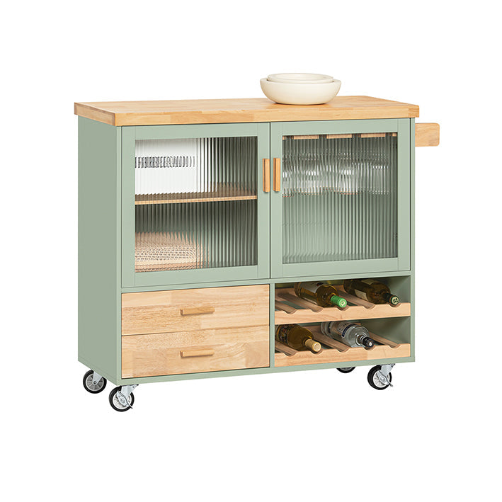 SoBuy | Carrello da Cucina con Portabottiglie | Isola da Cucina con Porta Bicchieri da Vino | Credenza | Verde | FKW114-GR
