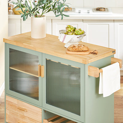 SoBuy | Carrello da Cucina con Portabottiglie | Isola da Cucina con Porta Bicchieri da Vino | Credenza | Verde | FKW114-GR