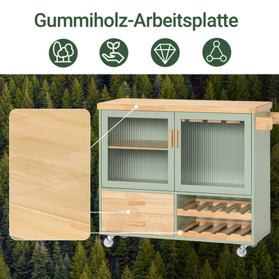 SoBuy | Carrello da Cucina con Portabottiglie | Isola da Cucina con Porta Bicchieri da Vino | Credenza | Verde | FKW114-GR