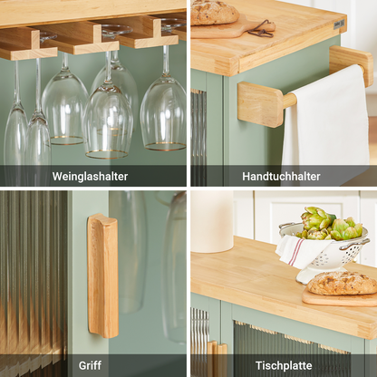 SoBuy | Desserte de cuisine avec porte-bouteilles | Îlot de cuisine avec porte-verres à vin | Buffet | Vert | FKW114-GR