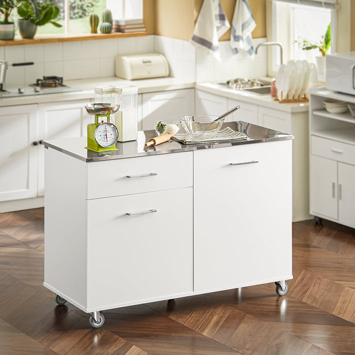 SoBuy | Küchenschrank Weiß | Küchenwagen | Kücheninsel | Servierwagen | FKW117-W
