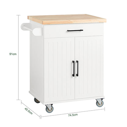 SoBuy | Chariot de cuisine | Chariot à roulettes | Meuble de cuisine | Chariot de service | Blanc naturel | FKW119-WN