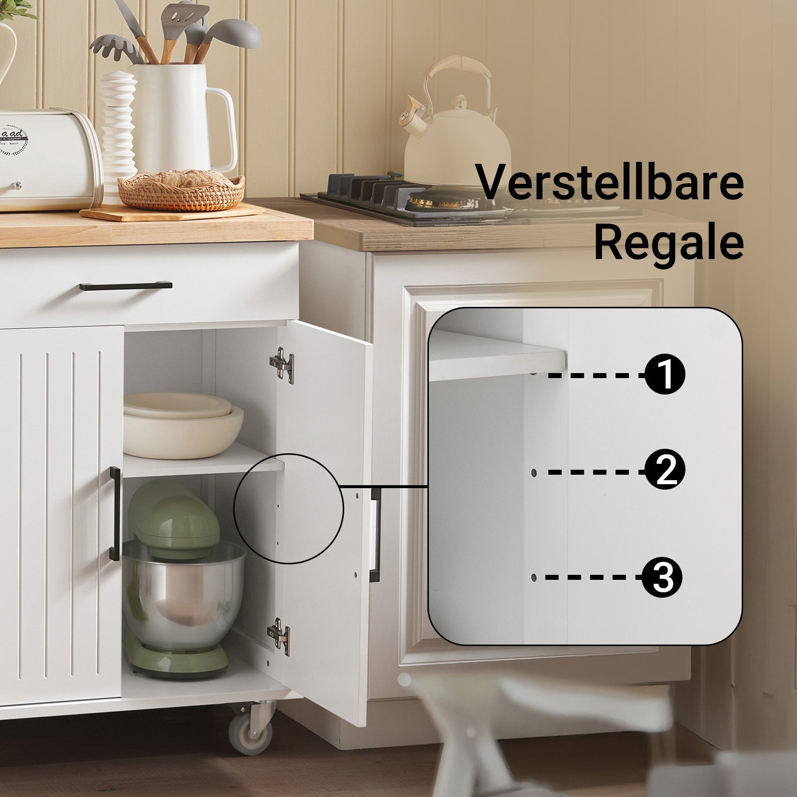 SoBuy | Carrello da cucina | Carrello di servizio | Armadietto da cucina | Carrello | Bianco-Naturale | FKW119-WN