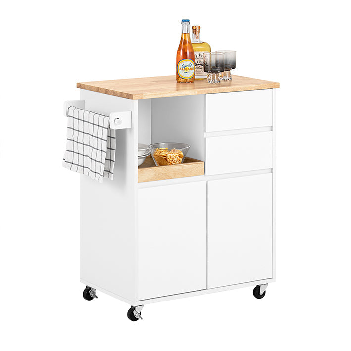 SoBuy | Carrello da cucina con piano di lavoro | Carrello di servizio con ruote | Bianco | 72x84x40cm FKW123-WN