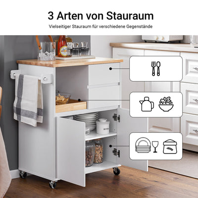 SoBuy | Carrello da cucina con piano di lavoro | Carrello di servizio con ruote | Bianco | 72x84x40cm FKW123-WN
