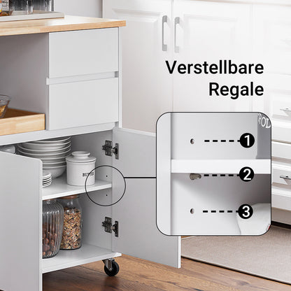 Prévente | SoBuy | Chariot de cuisine avec plan de travail | Chariot de service à roulettes | Blanc | 72 x 84 x 40 cm FKW123-WN