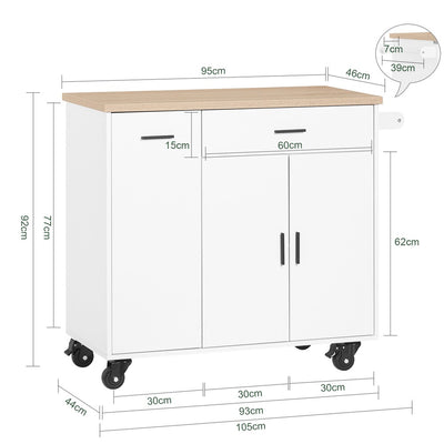 SoBuy | Kücheninsel | mit Gewürzregal | Sideboard | Weiß | 105x92x46cm | FKW126-WN