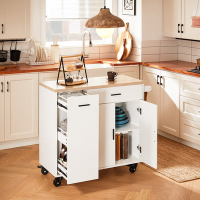 SoBuy | Kücheninsel | mit Gewürzregal | Sideboard | Weiß | 105x92x46cm | FKW126-WN