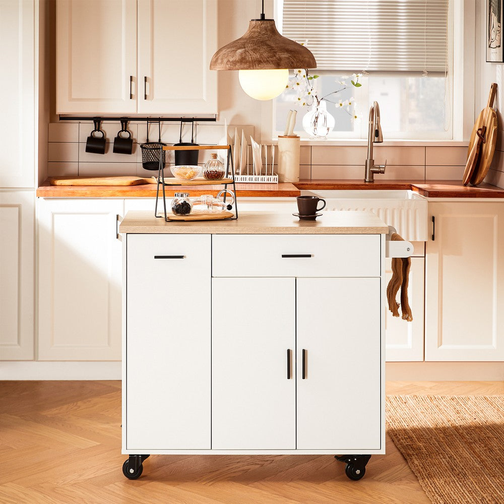 SoBuy | Kücheninsel | mit Gewürzregal | Sideboard | Weiß | 105x92x46cm | FKW126-WN