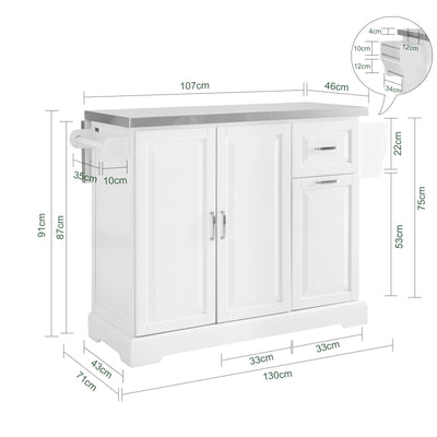 SoBuy | Îlot de cuisine avec 2 tiroirs | Chariot de cuisine avec plan de travail extensible | Meuble de cuisine Blanc | FKW128-ST