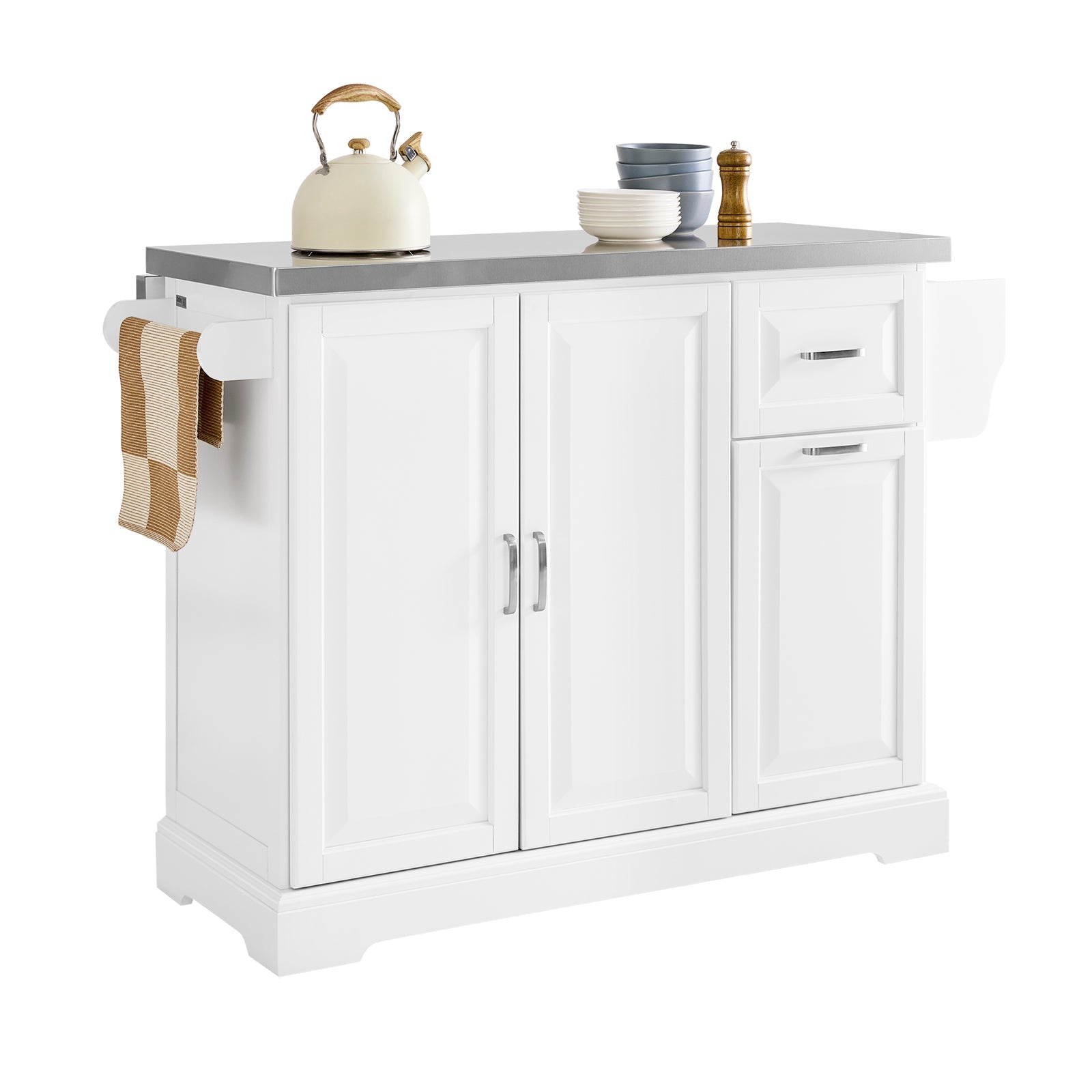SoBuy | Îlot de cuisine avec 2 tiroirs | Chariot de cuisine avec plan de travail extensible | Meuble de cuisine Blanc | FKW128-ST