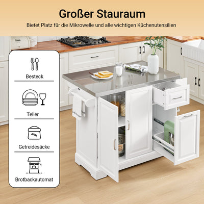 SoBuy | Îlot de cuisine avec 2 tiroirs | Chariot de cuisine avec plan de travail extensible | Meuble de cuisine Blanc | FKW128-ST