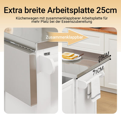 SoBuy | Îlot de cuisine avec 2 tiroirs | Chariot de cuisine avec plan de travail extensible | Meuble de cuisine Blanc | FKW128-ST