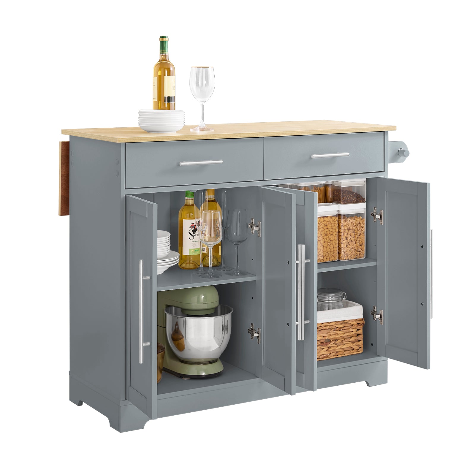 SoBuy Kücheninsel mit Klappplatte & verdeckten Rollen Grau FKW129-HG