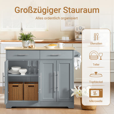 SoBuy Kücheninsel mit Klappplatte & verdeckten Rollen Grau FKW129-HG