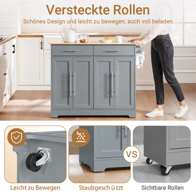 SoBuy Kücheninsel mit Klappplatte & verdeckten Rollen Grau FKW129-HG
