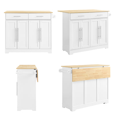 Prévente | SoBuy | Îlot de cuisine sur roulettes | avec plateau coulissant | tiroirs | blanc | 113 x 91 x (44-69) cm | FKW129-WN