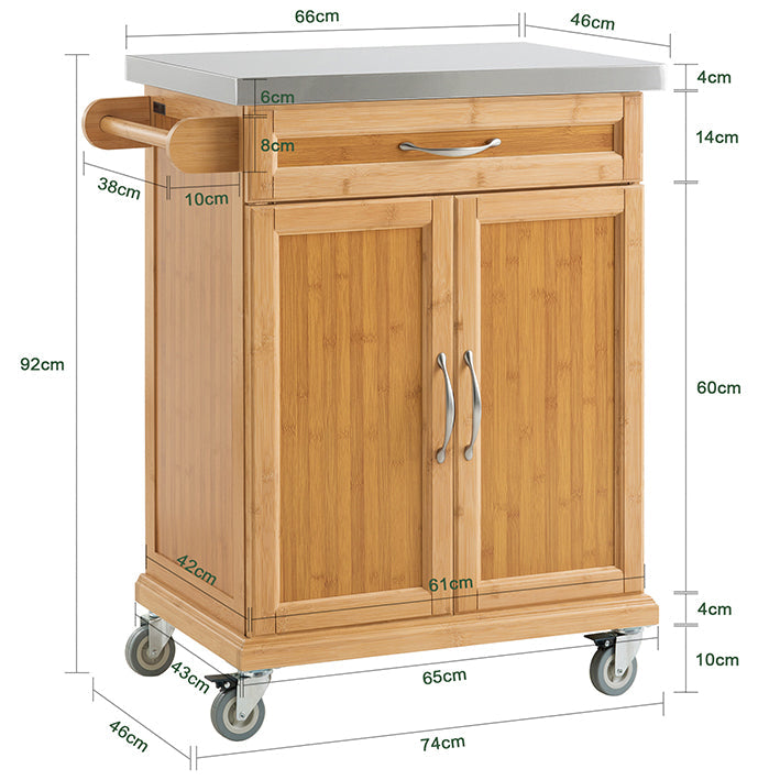SoBuy | Carrello da cucina | Mobiletto da cucina in bambù | Carrello di servizio | FKW13-N